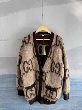 Gucci GG Monogram V‑Neck Button‑Front Knit Cardigan Sweater